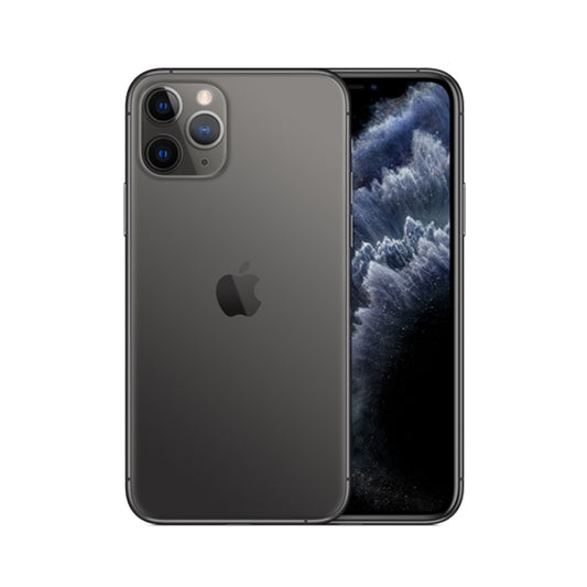 "Refurbished iPhone 11 Pro in Space Gray - 256GB model available, featuring new OEM battery, original LCD screen, and Apple-certified MFI cable."