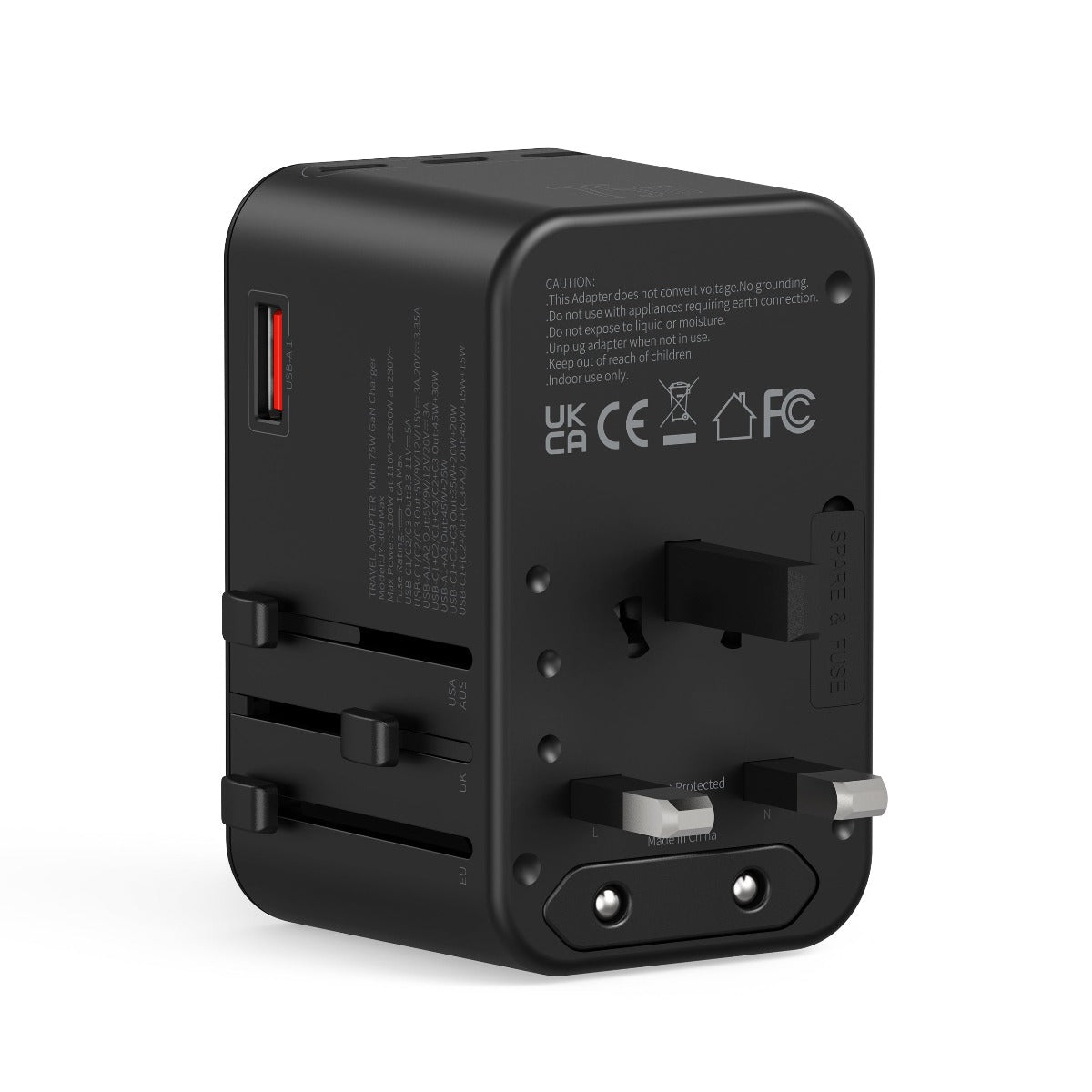 Universal 75W Travel Adapter with PD, GaN, and Multiple Ports