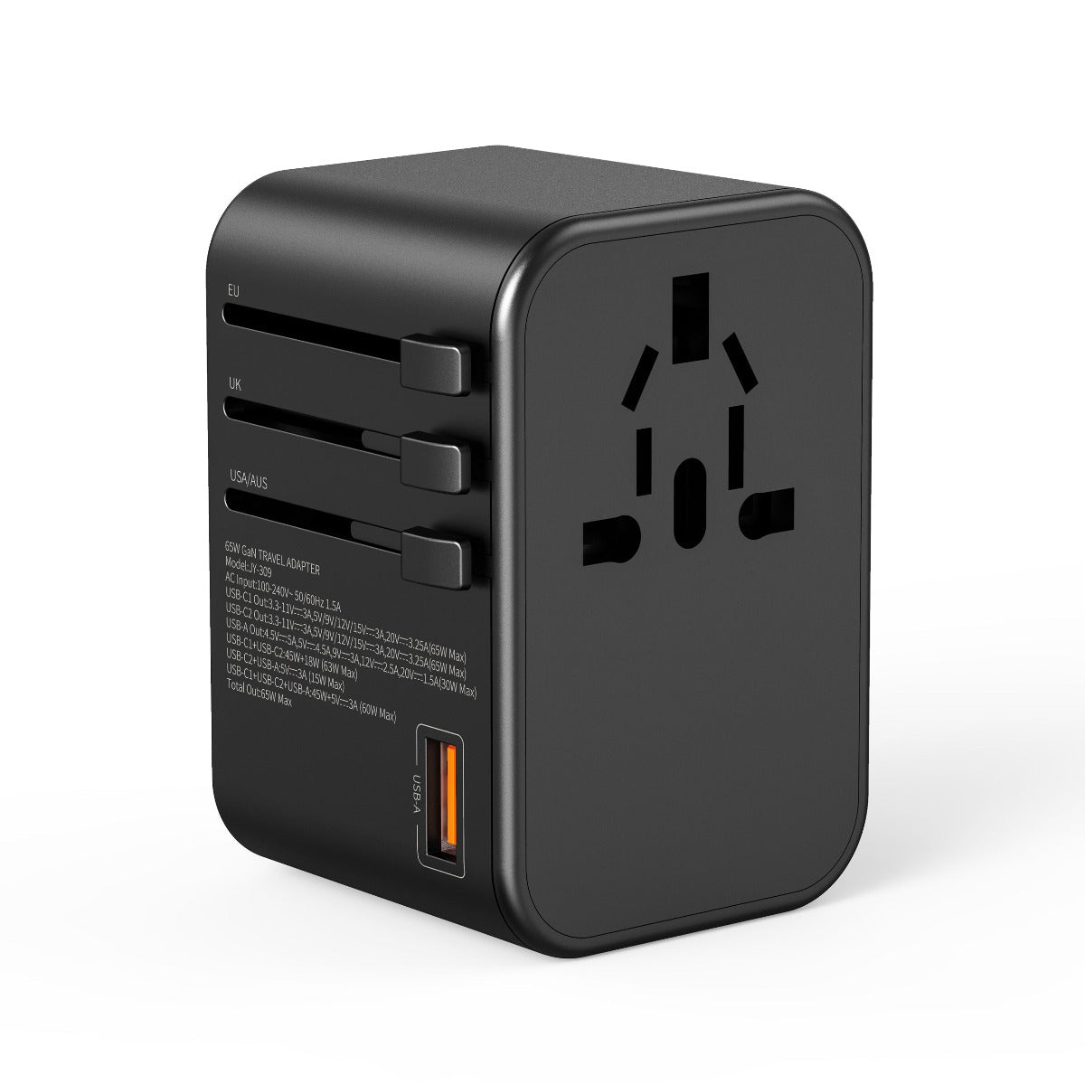 Universal 65W Travel Adapter with GaN Technology and Multiple Ports