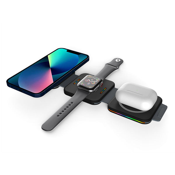 3-in-1 Qi Certified Magnetic Folding Wireless Charger with MagSafe Support - Fast Charging Dock for iPhone, Apple Watch, and AirPods