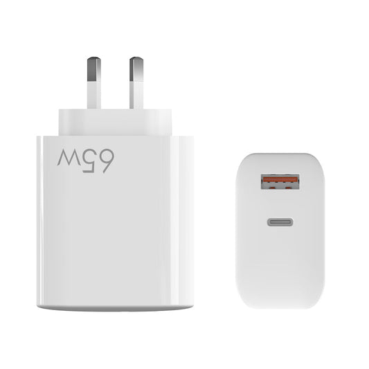 65W USB A and USB C Power Adapter - Fast Charging with GaN Technology and 3-Year Warranty