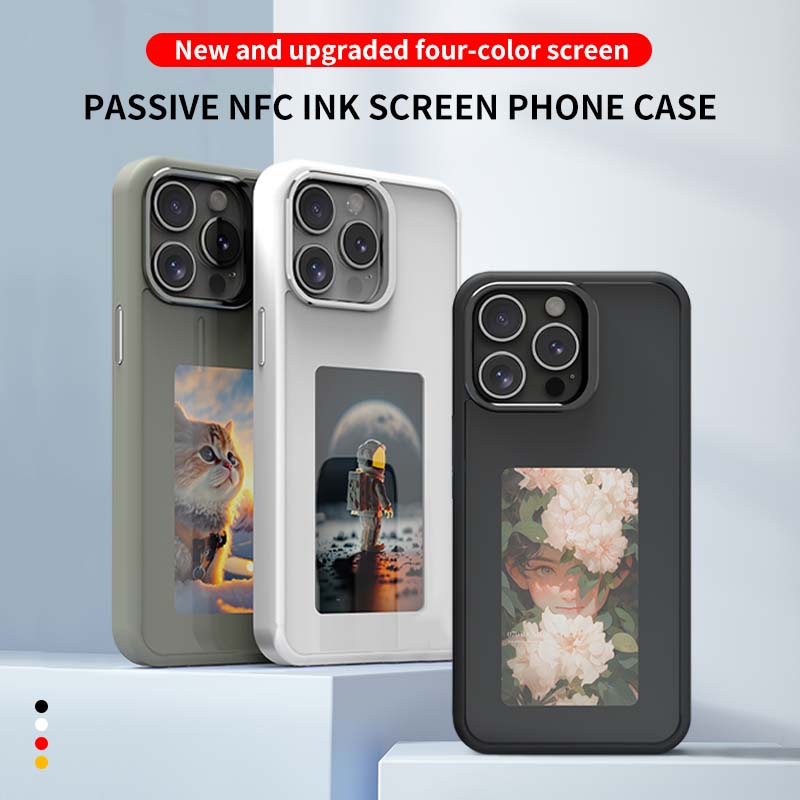 Customizable Smart NFC Ink Screen Phone Case displaying a personal photo on its four-color ink screen, showcasing DIY display features.