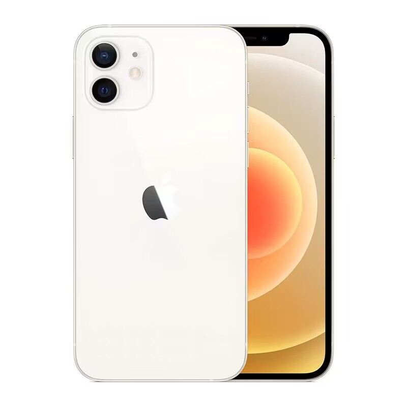 Refurbished iPhone 12 in White, featuring a sleek design and powerful A14 Bionic chip, available in 64GB and 128GB storage options.