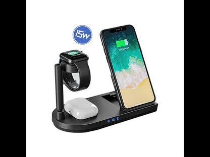 4-in-1 Wireless Charging Station for iPhone, Apple Watch/Samsung Watch, AirPods, and More