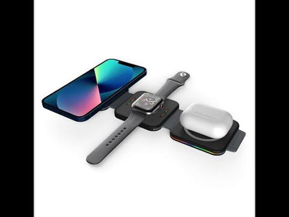 3-in-1 Qi Certified Magnetic Folding Wireless Charger with MagSafe Support - Fast Charging Dock for iPhone, Apple Watch, and AirPods